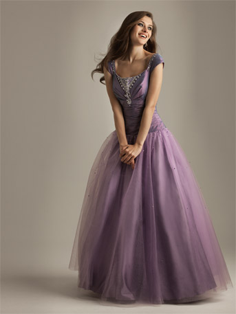 Purple Ball Gown Prom Dresses with Cap Sleeves